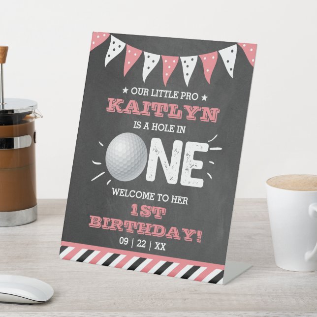 Hole In One Girls Golf 1st Birthday Par-tee Pedestal Sign (In SItu)