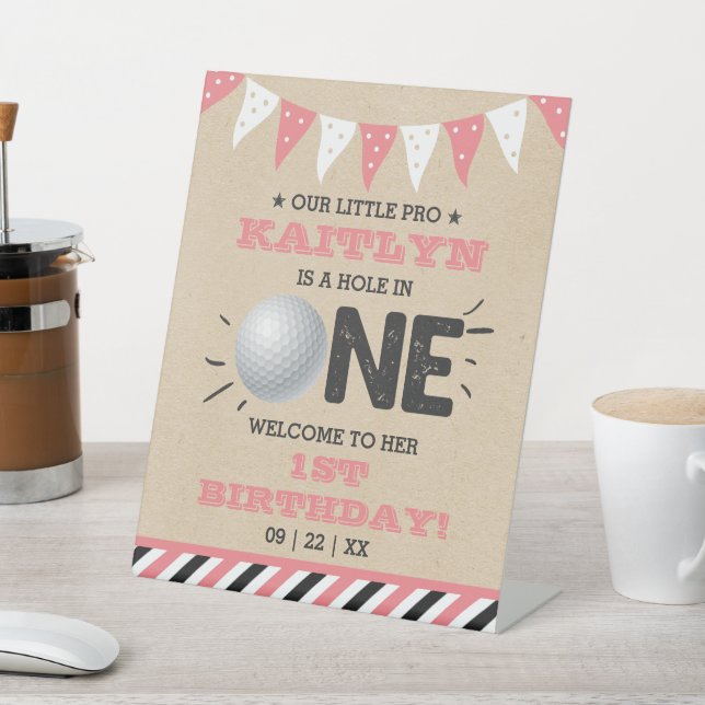 Hole In One Girls Golf 1st Birthday Par-tee Pedestal Sign (In SItu)