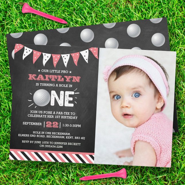 Hole In One Girls Golf 1st Birthday Par-tee Photo Invitation (Creator Uploaded)
