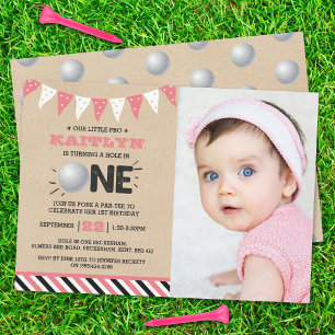 Hole In One Girls Golf 1st Birthday Par-tee Photo Invitation