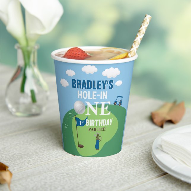Hole In One Golf 1st Birthday Paper Cups (Insitu)
