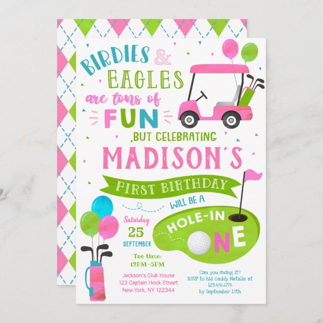 Hole In One Golf 1st Birthday Par-Tee Invitations (Front/Back)