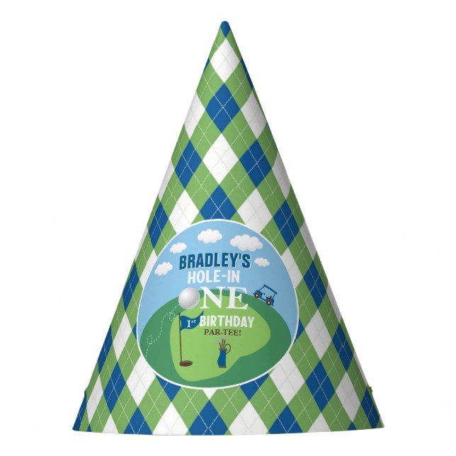 Hole In One Golf 1st Birthday Party Hat (Front)