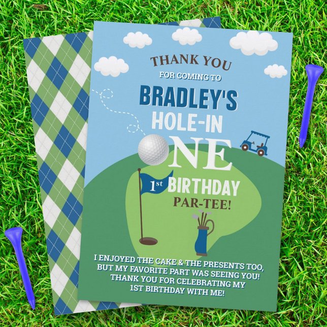 Hole In One Golf 1st Birthday Thank You Card (Creator Uploaded)