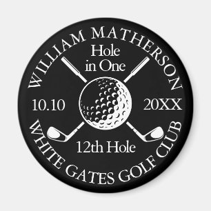 Hole in One Golf Ball And Clubs Black And White Magnet