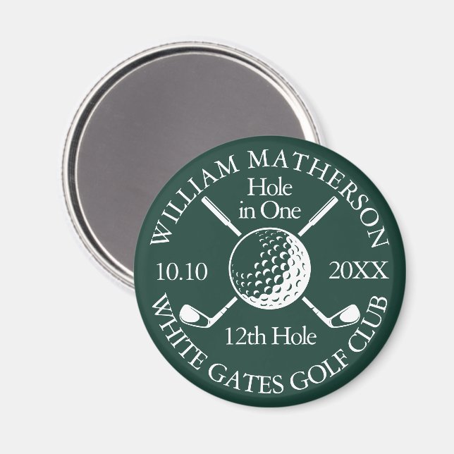 Hole in One Golf Ball And Clubs Emerald Green Magnet (Front/Back)