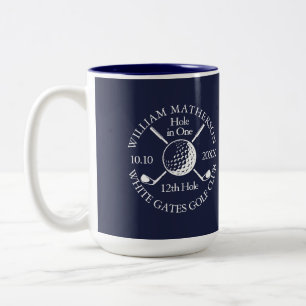 Hole in One Golf Ball And Clubs Navy Blue Custom Two-Tone Coffee Mug