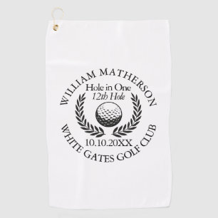 Hole in One Golf Ball And Wreath Personalised Golf Towel
