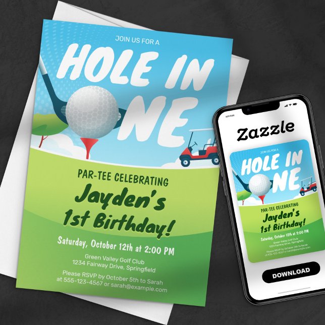 Hole-In-One Golf Birthday Par-Tee Time Blue Green Invitation (Creator Uploaded)