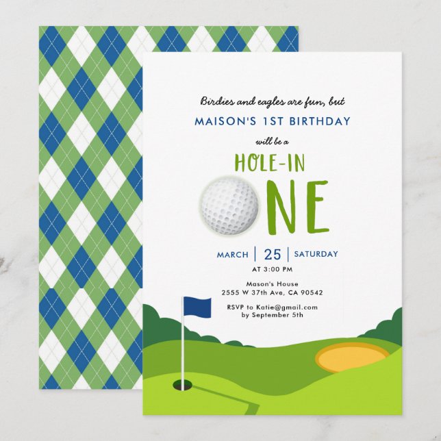 Hole In One Golf Birthday Party Invitation (Front/Back)