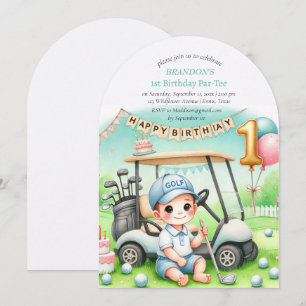 Hole in One Golf Boy 1st Birthday Par-Tee Invitation