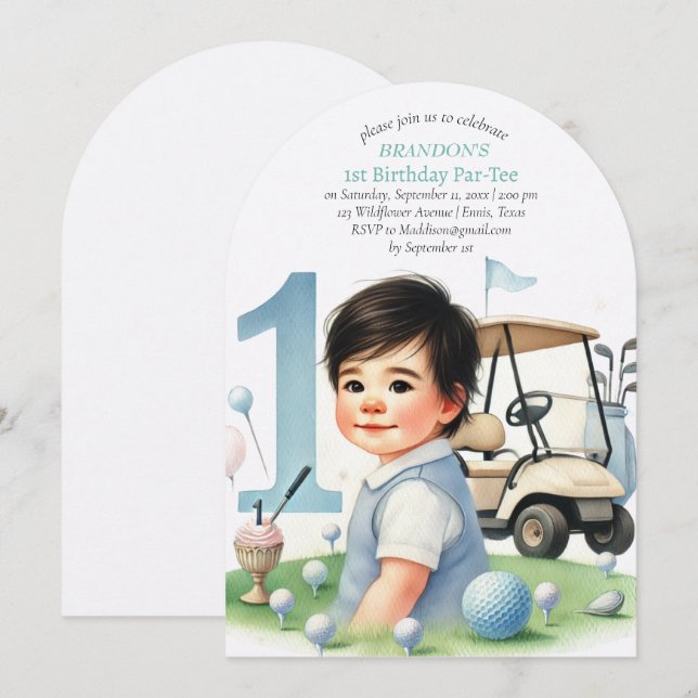 Hole in One Golf Boy 1st Birthday Par-Tee Invitation (Front/Back)