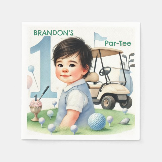 Hole in One Golf Boy 1st Par-tee Birthday Napkin (Front)