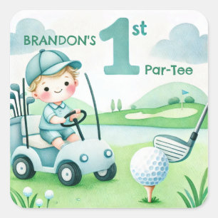Hole in One Golf Boy 1st Par-tee Birthday Square Sticker