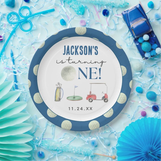 Hole In One Golf Boy Birthday Paper Plate (Party)