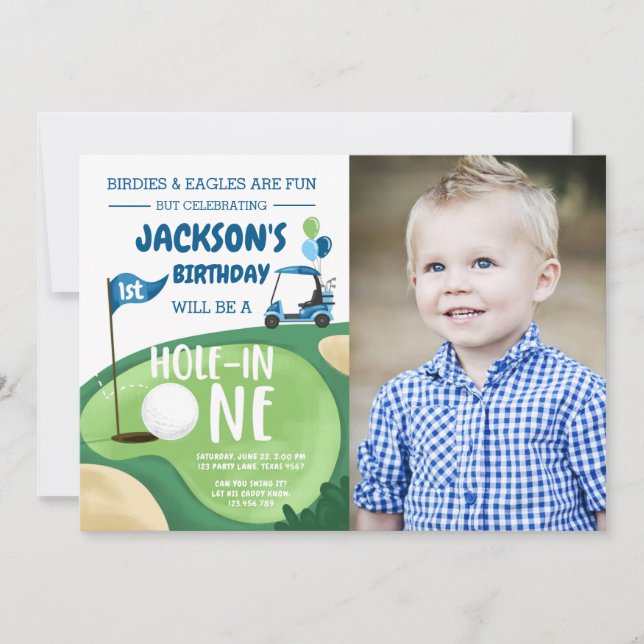 Hole In One Golf Boy First Birthday Par-Tee Invita Invitation (Front)