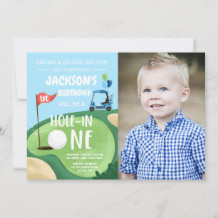Hole In One Golf Boy First Birthday Par-Tee Invita Invitation