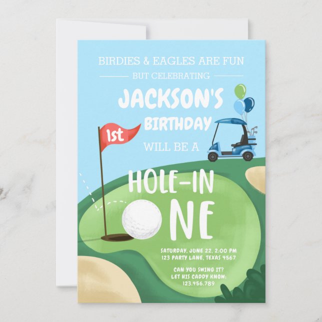 Hole In One Golf Boy First Birthday Par-Tee Invita Invitation (Front)