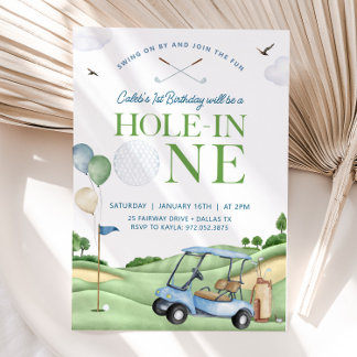 Hole In One Golf Boy First Birthday Par-Tee Invitation