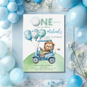 Hole In One Golf Boy First Birthday Par-Tee Lion Invitation
