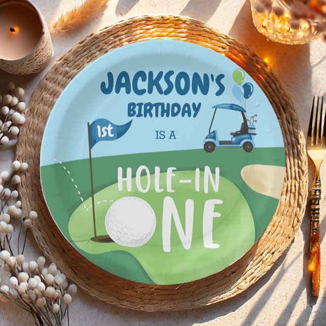 Hole In One Golf Boy First Birthday Par-Tee Paper Plate (Creator Uploaded)