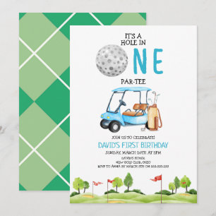 Hole In One Golf Boy First Birthday Party Invitation