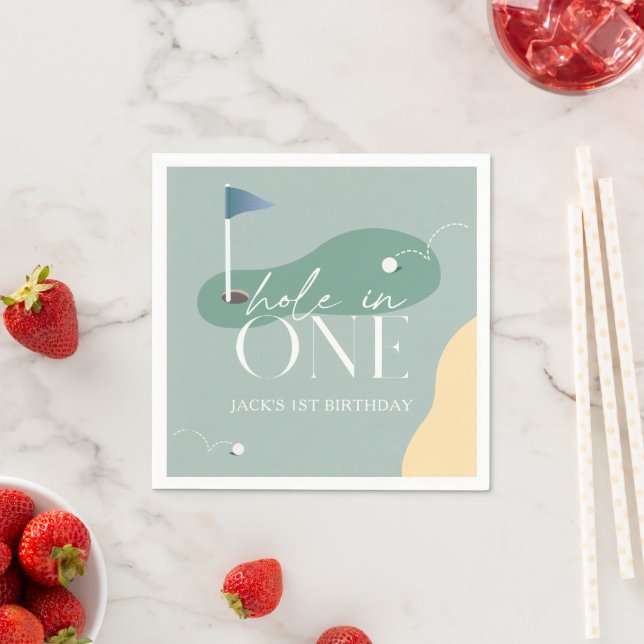 Hole in One Golf Course Boy 1st Birthday Napkin (Insitu)