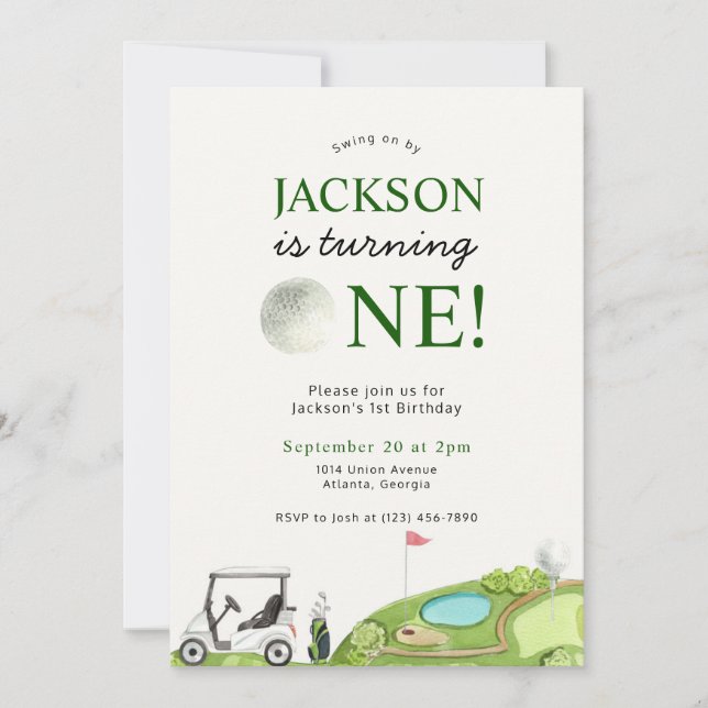 Hole In One Golf First Birthday Invitation (Front)