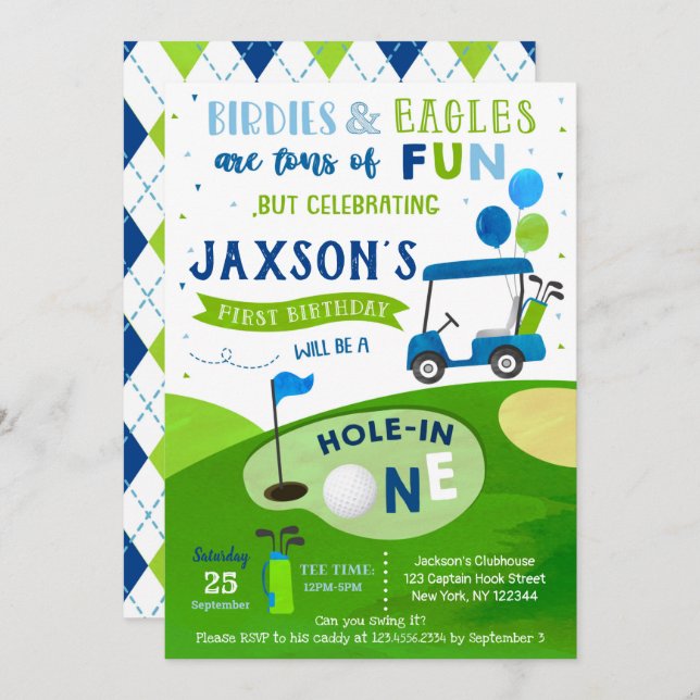 Hole In One Golf First Birthday Par-Tee Invitation (Front/Back)