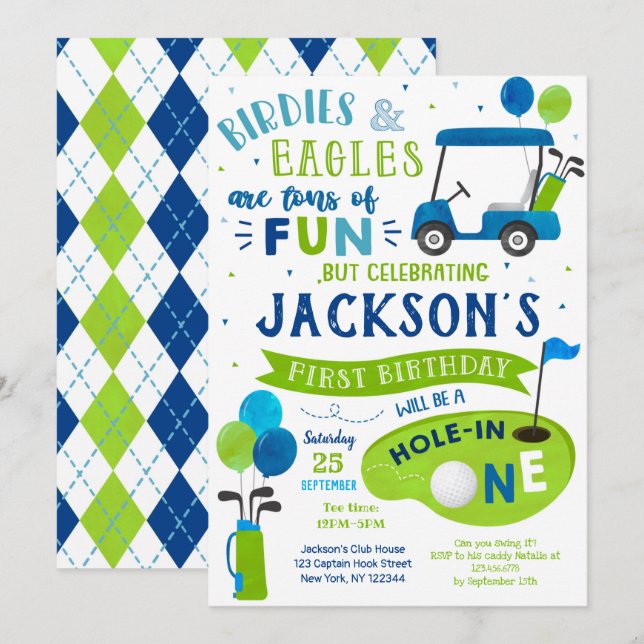 Hole In One Golf First Birthday Par-Tee Invitation (Front/Back)