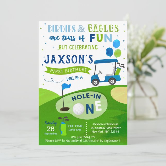 Hole In One Golf First Birthday Par-Tee Invitation (Standing Front)