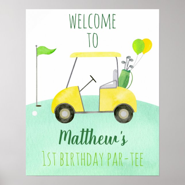 Hole In One Golf First Birthday Par-tee Welcome Poster (Front)
