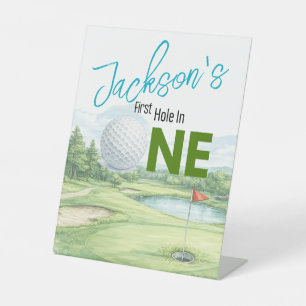 Hole in One Golf First Birthday Pedestal Sign