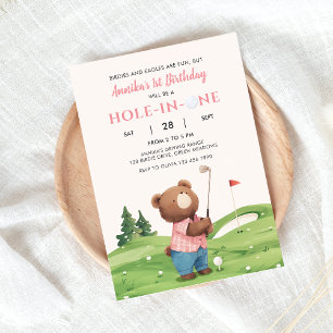 Hole In One Golf Girl Pink First Birthday Par-Tee  Invitation