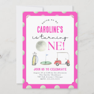 Hole In One Golf Girls 1st Birthday Invitation