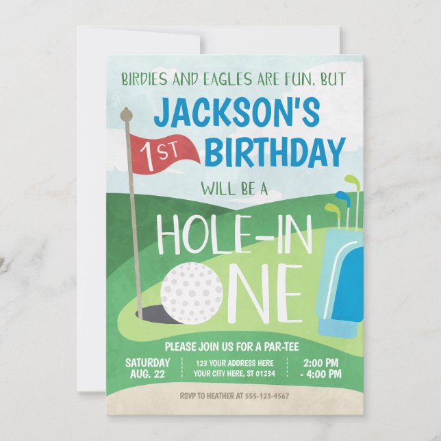 Hole in One Golf Invitation First Birthday Party (Front)