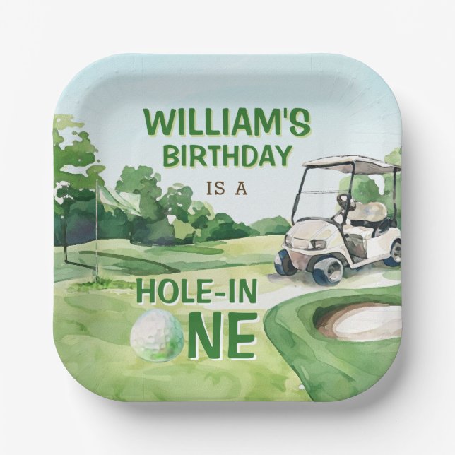 Hole in One Golf Par-tee 1st Birthday Paper Plate (Front)