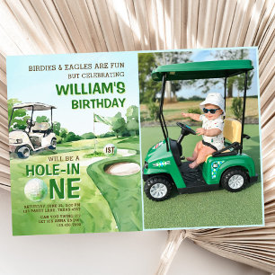 Hole in One Golf Par-tee 1st Birthday Photo Invitation