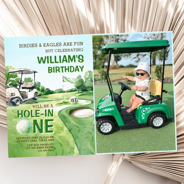 Hole in One Golf Par-tee 1st Birthday Photo Invitation (Creator Uploaded)