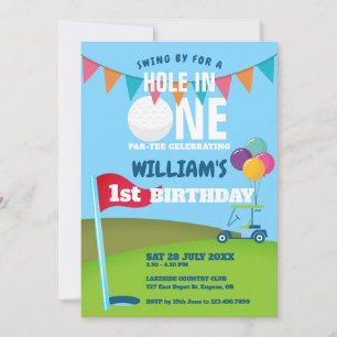 Hole In One Golf Partee 1st Birthday Party  Invitation