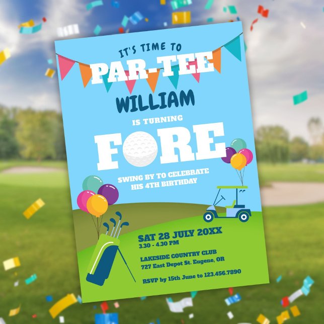 Hole In One Golf Partee 4th Birthday Party  Invitation (Hole In One Golf Partee 4th Birthday Party Invitation)