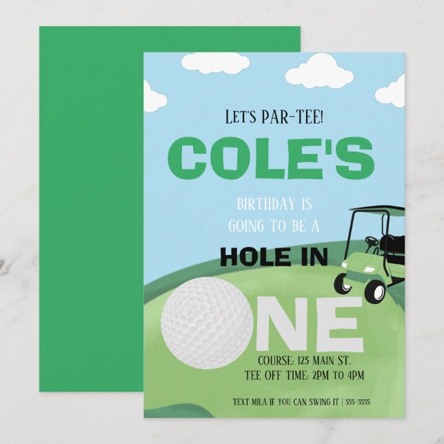 Hole in ONE Par-tee Birthday Invitation  (Front/Back)