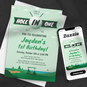 Hole-In-One Par tee Golf Birthday Party Green Invitation