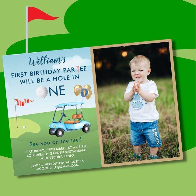 Hole In One Photo Boy Golf Par-tee 1st Birthday  Invitation (Creator Uploaded)