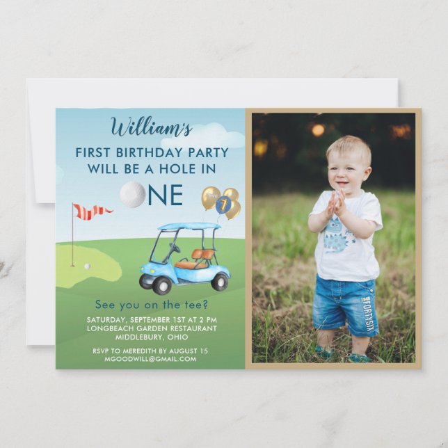 Hole In One Photo Boy Golf PARTY 1st Birthday  Invitation (Front)