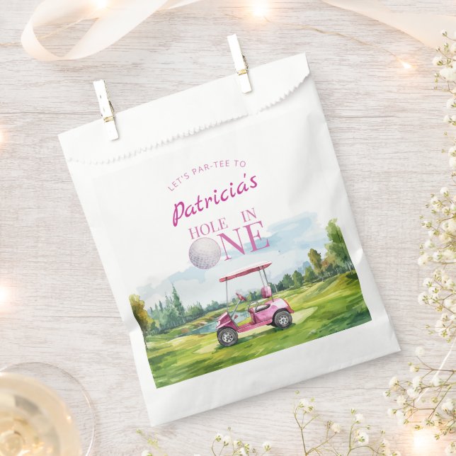 Hole In One Pink Golf 1st Birthday  Favour Bags (Clipped)