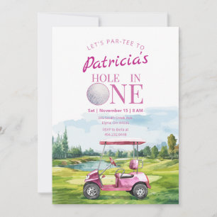 Hole In One Pink Golf 1st Birthday Invitation
