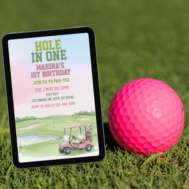 Hole In One, Pink Golf 1st Birthday Invitation (Creator Uploaded)