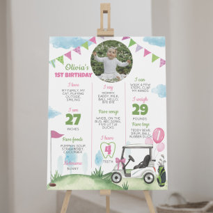 Hole In One Pink Golf 1st Birthday Milestone Sign