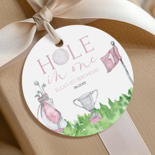 Hole In One Pink Golf 1st Birthday Party Favour Tags